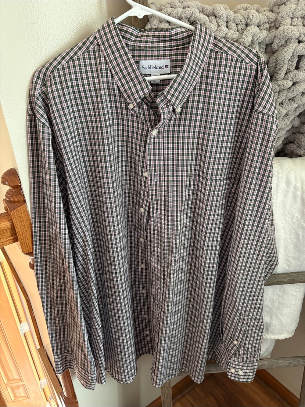 Saddlebred Men's Long-Sleeve Plaid Button-Down Shirt - Green, Red & White